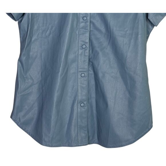 J.Crew Slim Fit ShortSleeve Faux Leather Shirt Snap Button Down 4 Dusty Sea Blue - Picture 3 of 15